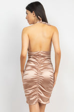 Load image into Gallery viewer, Halter Satin Ruching Dress