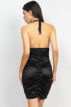 Load image into Gallery viewer, Halter Satin Ruching Dress