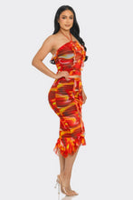 Load image into Gallery viewer, Tropical Waters Print Mesh Ruffle Halter Skirt Set