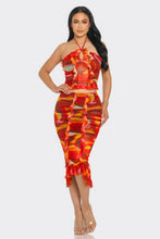 Load image into Gallery viewer, Tropical Waters Print Mesh Ruffle Halter Skirt Set