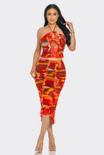 Load image into Gallery viewer, Tropical Waters Print Mesh Ruffle Halter Skirt Set