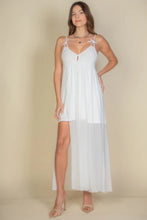 Load image into Gallery viewer, Plunge Neck Split Thigh Mesh Maxi Dress