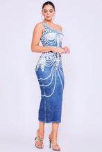 Load image into Gallery viewer, One Shoulder Denim Print Dress