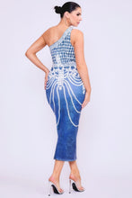 Load image into Gallery viewer, One Shoulder Denim Print Dress