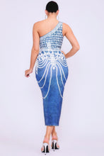 Load image into Gallery viewer, One Shoulder Denim Print Dress