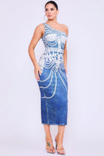 Load image into Gallery viewer, One Shoulder Denim Print Dress