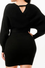 Load image into Gallery viewer, Off Shoulder Wrap Belted Ribbed Sweather Dress