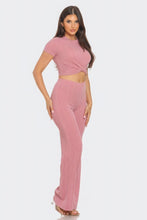 Load image into Gallery viewer, Front Twist Detail Top And Flare Pants Set