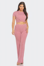 Load image into Gallery viewer, Front Twist Detail Top And Flare Pants Set