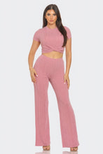 Load image into Gallery viewer, Front Twist Detail Top And Flare Pants Set