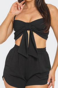 Front Oversized Bow Twisted Tie Top And Shorts Set