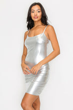 Load image into Gallery viewer, Scoop neck foil mini dress