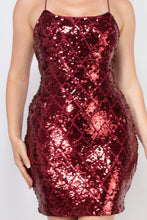 Load image into Gallery viewer, Sequin-studded crisscross back mini dress