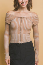 Load image into Gallery viewer, Ribbed bardot zip up long sleeve