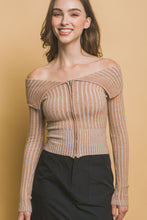 Load image into Gallery viewer, Ribbed bardot zip up long sleeve