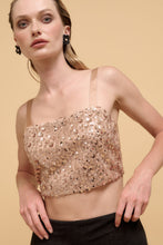 Load image into Gallery viewer, Floral sequins straight neck crop top