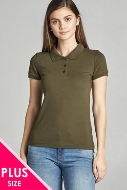 Ladies fashion plus size classic pique polo top