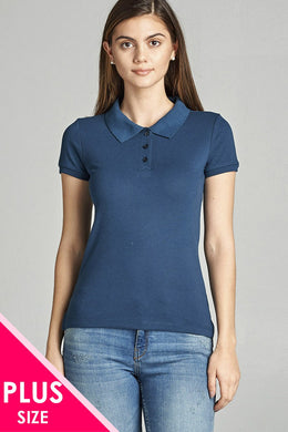 Ladies fashion plus size classic pique polo top