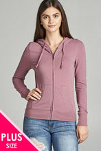Load image into Gallery viewer, Ladies fashion plus size full zip-up closure hoodie w/long sleeves and lined drawstring hood