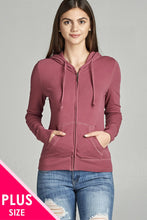 Load image into Gallery viewer, Ladies fashion plus size full zip-up closure hoodie w/long sleeves and lined drawstring hood