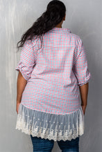 Load image into Gallery viewer, Ladies fashion plus size gingham lace-hem plus size top