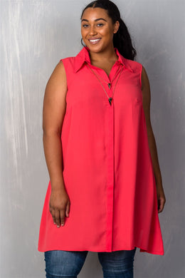 Ladies fashion plus size  hidden button down closure v neckline chic necklace included shirt collar.