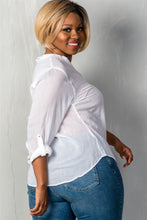 Load image into Gallery viewer, Ladies fashion plus size roll-sleeve with spike button detail v neckline with spike top