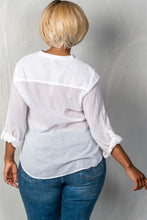 Load image into Gallery viewer, Ladies fashion plus size roll-sleeve with spike button detail v neckline with spike top