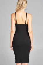 Load image into Gallery viewer, Ladies fashion front zipper detail poly spandex rib cami midi dress