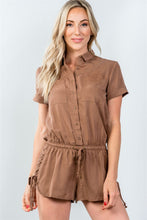 Load image into Gallery viewer, Ladies fashion button down closure lace-up side drawstring romper