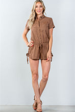 Load image into Gallery viewer, Ladies fashion button down closure lace-up side drawstring romper