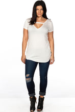 Load image into Gallery viewer, Ladies fashion plus size off white cut out criss cross back top