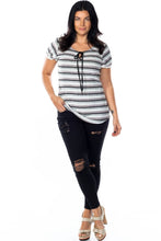 Load image into Gallery viewer, Ladies fashion plus size lace stripe knit top