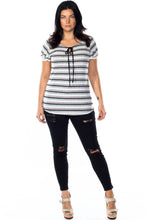 Load image into Gallery viewer, Ladies fashion plus size lace stripe knit top