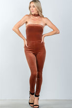 Load image into Gallery viewer, Ladies fashion zipper race back closure velvet choker jumpsuit