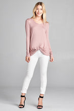 Load image into Gallery viewer, Ladies fashion long sleeve v-neck front twisted rayon spandex crepe top