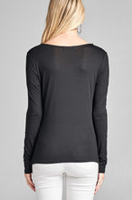 Load image into Gallery viewer, Ladies fashion long sleeve v-neck front twisted rayon spandex crepe top