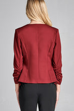 Load image into Gallery viewer, Ladies fashion 3/4 shirring sleeve open front woven jacket