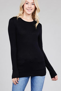 Ladies fashion long sleeve crew neck top rayon spandex jersey top