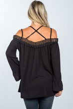 Load image into Gallery viewer, Boho cold shoulder crochet back-cross top