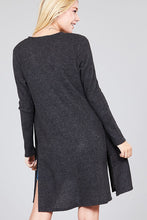 Load image into Gallery viewer, Ladies fashion long sleeve open front side slit tunic length brushed waffle cardigan