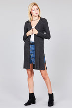 Load image into Gallery viewer, Ladies fashion long sleeve open front side slit tunic length brushed waffle cardigan