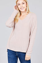 Load image into Gallery viewer, Ladies fashion long dolmen sleeve v-neck brushed waffle knit top