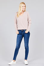Load image into Gallery viewer, Ladies fashion long dolmen sleeve v-neck brushed waffle knit top