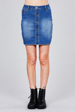 Load image into Gallery viewer, Ladies fashion button down stretch denim mini skirt
