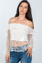 Load image into Gallery viewer, Ladies fashion sheer floral textured off the shoulder top