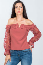 Load image into Gallery viewer, Ladies fashion v-wire off the shoulder floral applique top