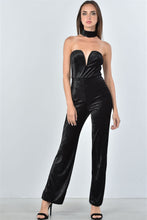 Load image into Gallery viewer, Ladies fashion black velvet plunging neck choker velvet jumpsuit