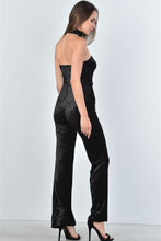 Load image into Gallery viewer, Ladies fashion black velvet plunging neck choker velvet jumpsuit