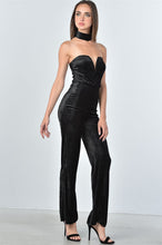 Load image into Gallery viewer, Ladies fashion black velvet plunging neck choker velvet jumpsuit